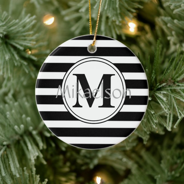 Décoration En Céramique Monogramme de bande moderne noir et blanc (Arbre)