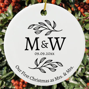 Décoration En Céramique Monogramme de couple Noël de mariage des épouses
