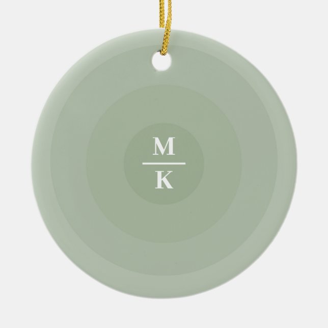 Décoration En Céramique Monogramme de dégradé circulaire minimaliste vert  (Devant)