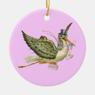 Décoration En Céramique MONOGRAMME DE LA DOUCHE DE FILLES DE STORK BÉBÉ Ru