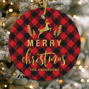 Décoration En Céramique Monogramme de Noël Joyeux Plaid Buffalo
