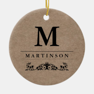 Décoration En Céramique Monogramme élégant rustique de papier d'emballag