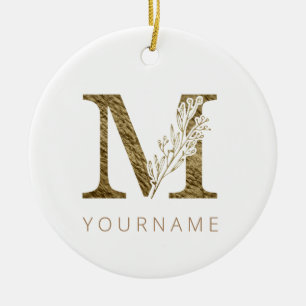 Décoration En Céramique Monogramme floral M Élégant alliage d'or