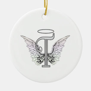 Décoration En Céramique Monogramme initial de la lettre T avec des ailes