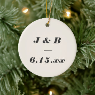 Décoration En Céramique Monogramme Minimaliste Mariage Personnalisé Noir e
