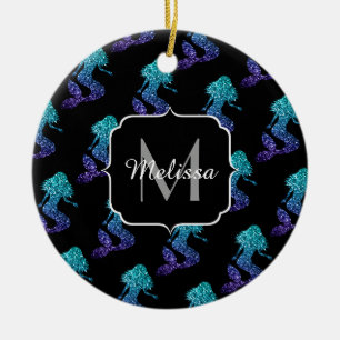 Décoration En Céramique Monogramme motif paillettes dégradé bleu aqua Sirè