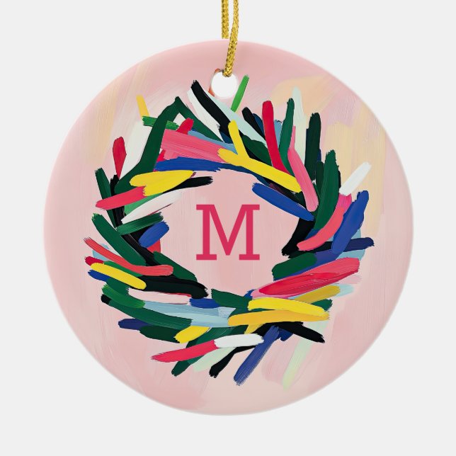 Décoration En Céramique Monogramme Noël Téméraire Coloré Wreath (Devant)