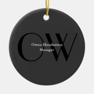 Décoration En Céramique Monogramme noir gris élégant