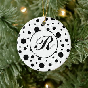 Décoration En Céramique Monogramme noir sur blanc Polka Motif point