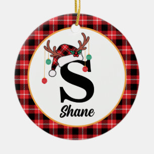 Décoration En Céramique Monogramme personnalisé Famille Noël Plaid Santa H