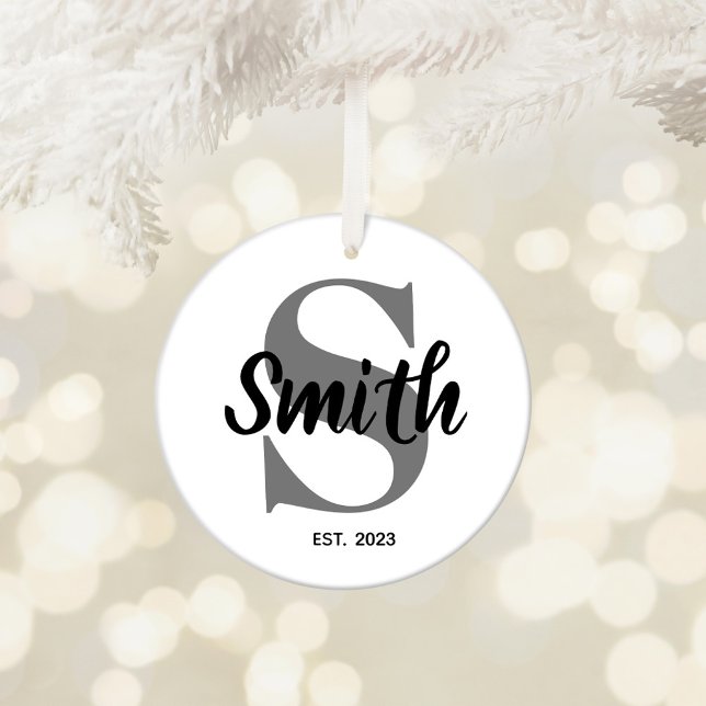 Décoration En Céramique Monogramme personnalisé gris et noir (Wedding Monogram Ceramic Ornament)