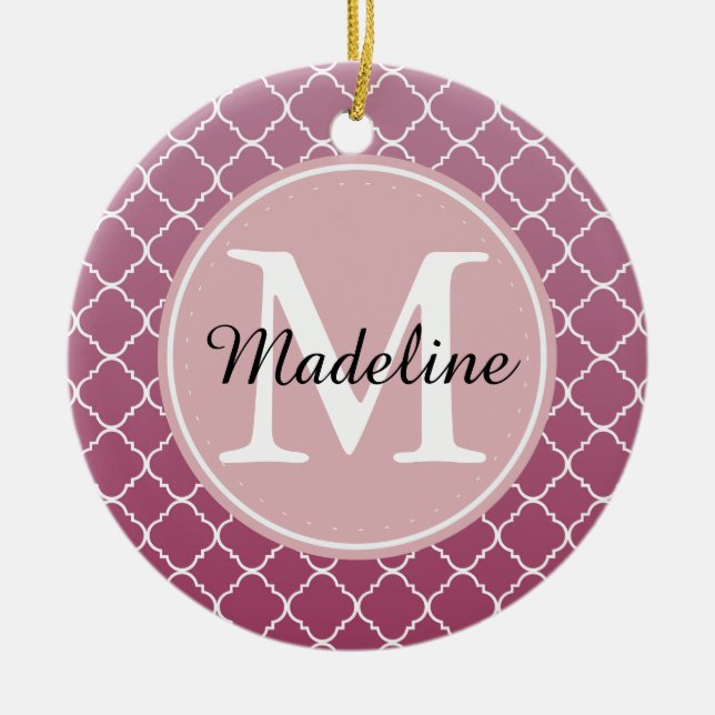 Décoration En Céramique Monogramme rose Ombre Quatrefoil (Devant)