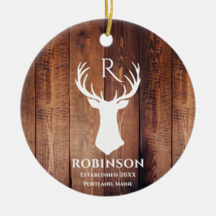 Décoration En Céramique Monogramme Rustique Famille Bois Styled Cerf Antle