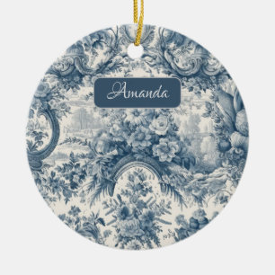 Décoration En Céramique monogramme vintage fleuri Blue toile de jouy