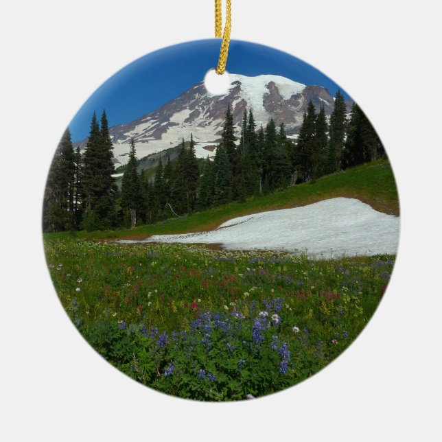 Décoration En Céramique Mont Rainier, Fleurs sauvages et neige (Devant)