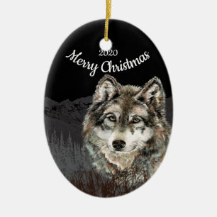 Décoration En Céramique Montagne datée de loup de Noël de coutume