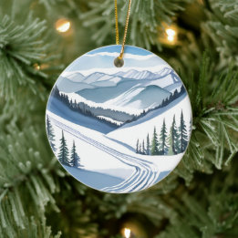 Décoration En Céramique Montagne de ski aquarelle