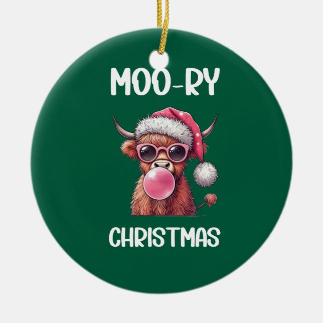 Décoration En Céramique Moo-ry Christmas Scottish Higland Cow (Devant)