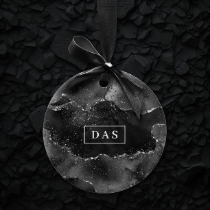 Décoration En Céramique Moody Agate   Onyx Monogramme de glam noir argenté