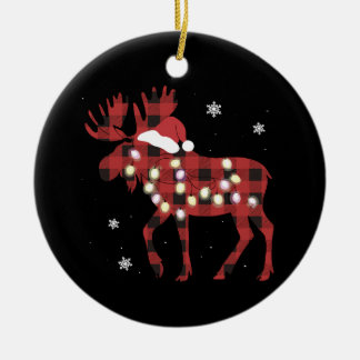 Décoration En Céramique Moose Christmas Red Plaid Buffalo Xmas Santa Hat