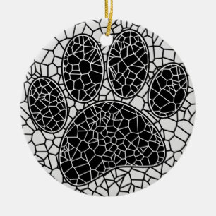 Décoration En Céramique Mosaic Art Chien Empreinte de patte En Noir Et Bla