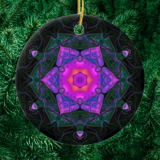 Décoration En Céramique Mosaic Mandala Flower rose et noir
