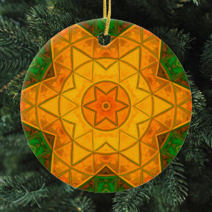 Décoration En Céramique Mosaic Mandala Flower vert et jaune