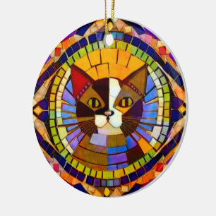 Décoration En Céramique Mosaïque de chat - Colorful Calico - propre texte 