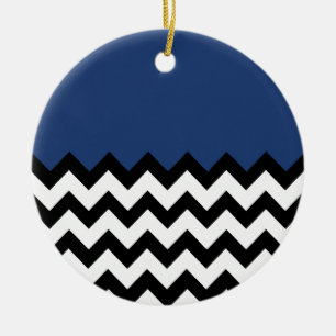 Décoration En Céramique Motif Bleu Cobalt Sur Grand Zigzag Chevron