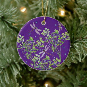 Décoration En Céramique Motif de bleuets avec libellules