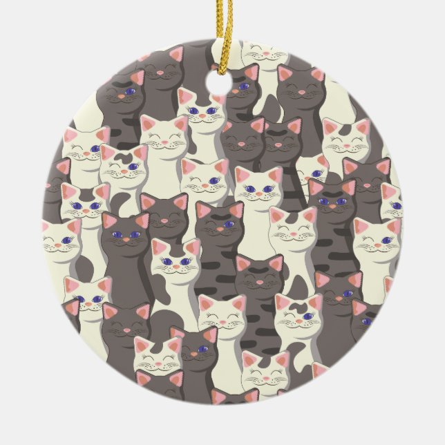 Décoration En Céramique Motif de chats blancs et gris (Devant)