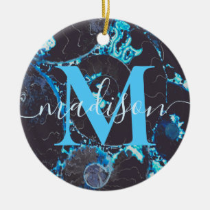 Décoration En Céramique Motif de coque Nautilus noir bleu, géométrie effra