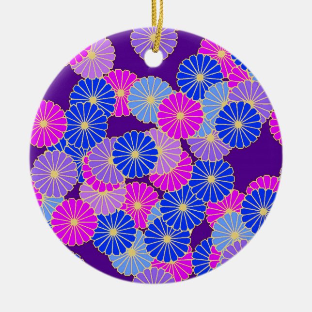 Décoration En Céramique Motif de fleurs Art Déco - violet, bleu et violet (Devant)