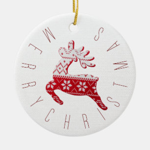 Décoration En Céramique Motif de Noël de mignons rennes rouge et blanc