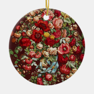 Décoration En Céramique Motif de ruban floral rose victorien bordeaux fonc