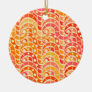 Décoration En Céramique Motif de vague abstrait - orange, corail et or