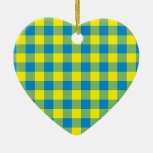 Décoration En Céramique Motif de vérification de la plaid bleu jaune vert