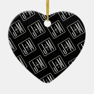 Décoration En Céramique Motif des initiales Mariages modernes   Noir & Bla