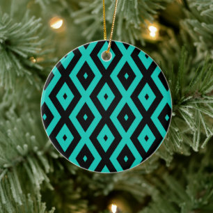 Décoration En Céramique Motif en diamant noir et turquoise