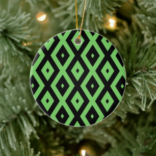 Décoration En Céramique Motif en diamant vert citron et noir