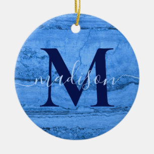 Décoration En Céramique Motif en granit bleu, monogramme en marbre bleu