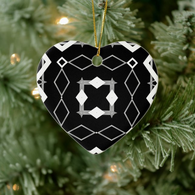 Décoration En Céramique Motif géométrique noir blanc et argenté (Arbre)