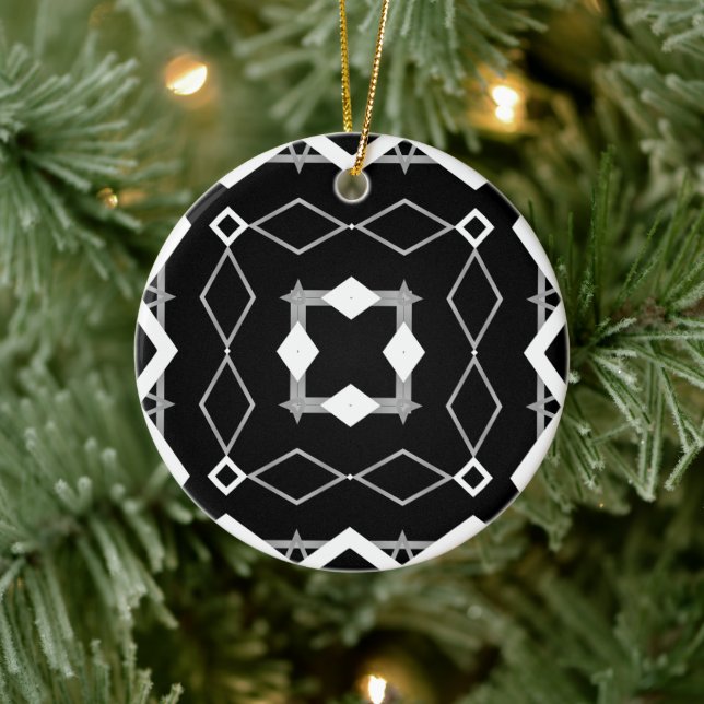 Décoration En Céramique Motif géométrique noir blanc et argenté (Arbre)