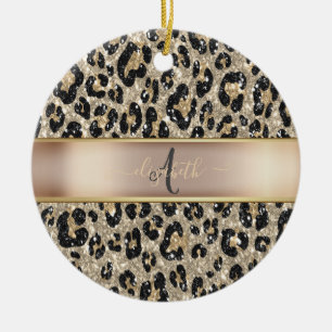 Décoration En Céramique Motif Léopard Pailleté Monogramme