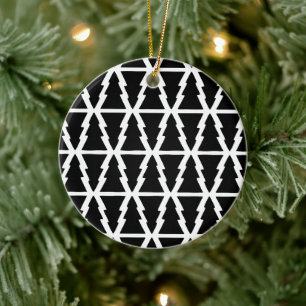 Décoration En Céramique Motif minimaliste d'arbre de Noël noir et blanc