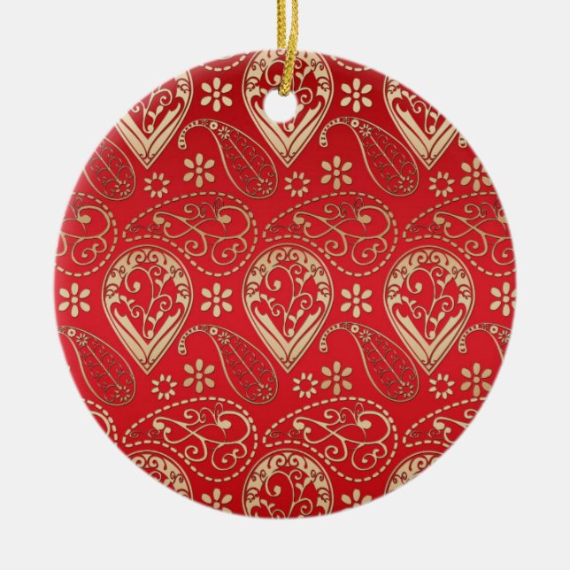 Décoration En Céramique Motif Red Gold Paisley Bandana (Devant)