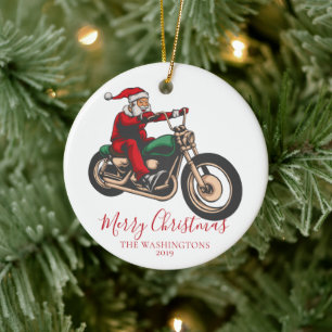 Décoration En Céramique Motorcycliste Père Noël