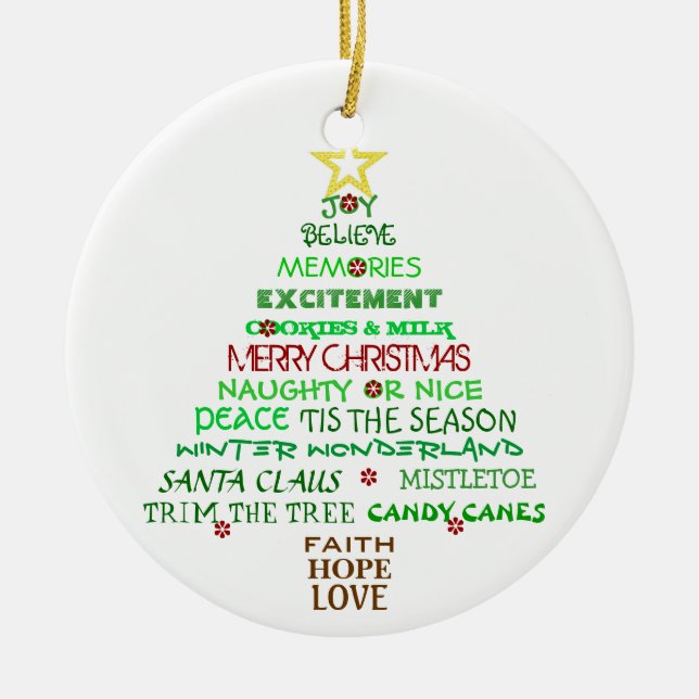 Décoration En Céramique Mots d'ornement d'arbre de Noël (Devant)