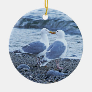 Décoration En Céramique Mouettes embrassant sur la photo de plage