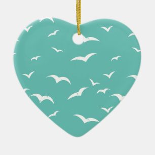 Décoration En Céramique Mouettes marines Patiné Turquoise Bleu et blanc